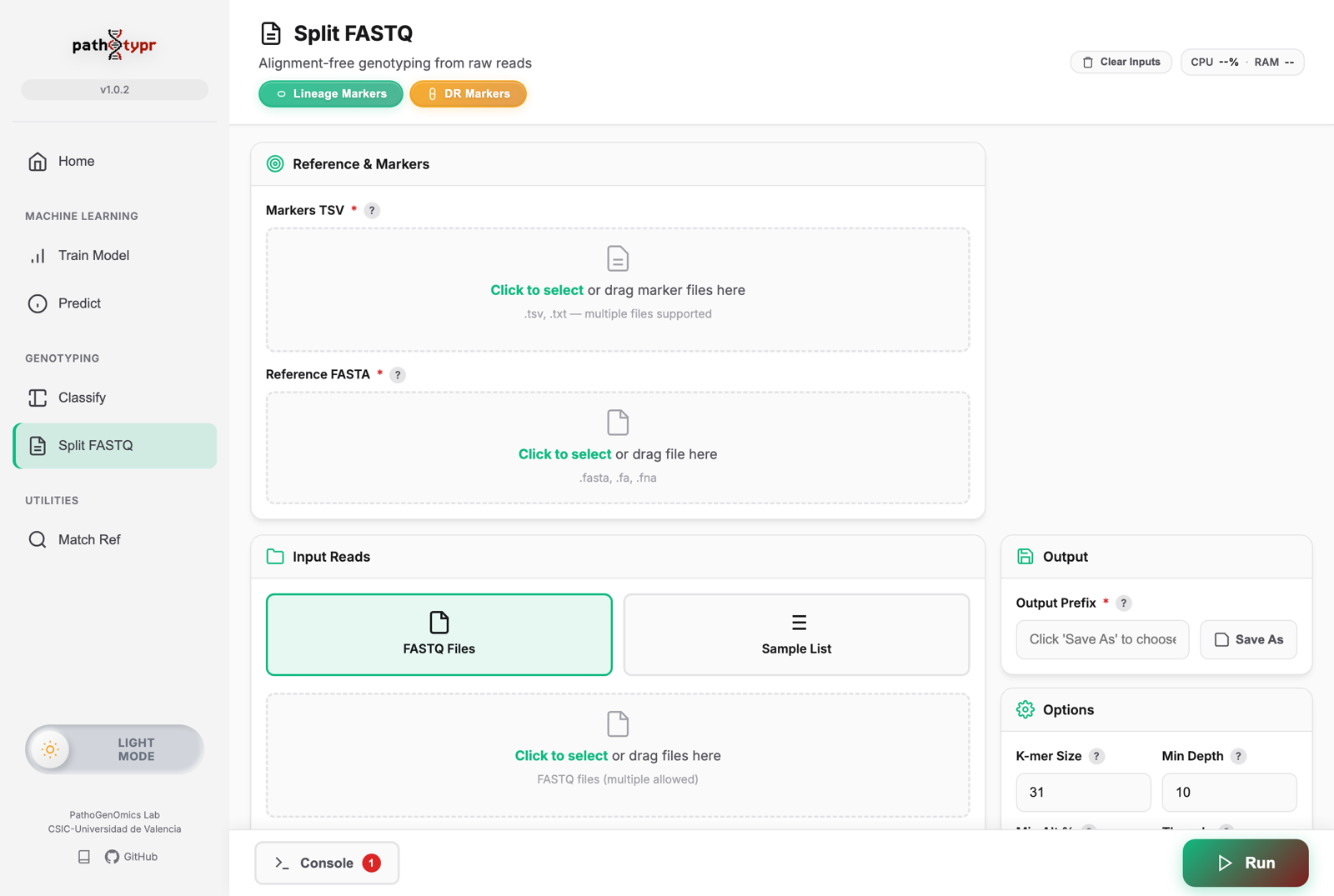 The Split FASTQ panel